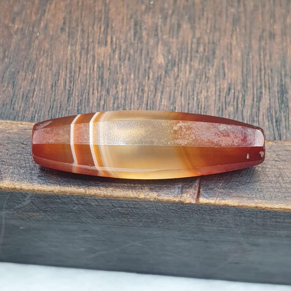 Antique Red and White Stripes Agate Trade Bead: Rare African Faceted Bead 34.5mm