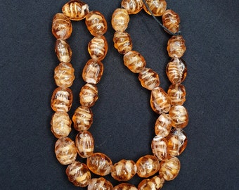 Hilo de cuentas de vidrio ámbar color miel vintage