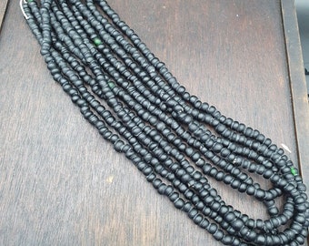 Vintage African Black Glass Trade Beads Strand (7-8mm)