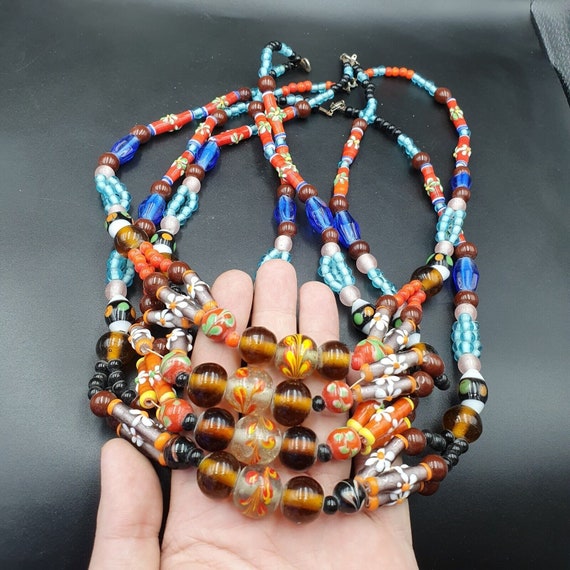 Vintage handcrafted old glass beads necklaceGift