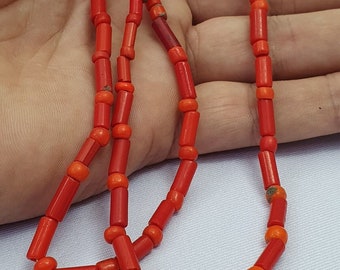 Vintage old beads orange color glass beads jewelry necklaceGift