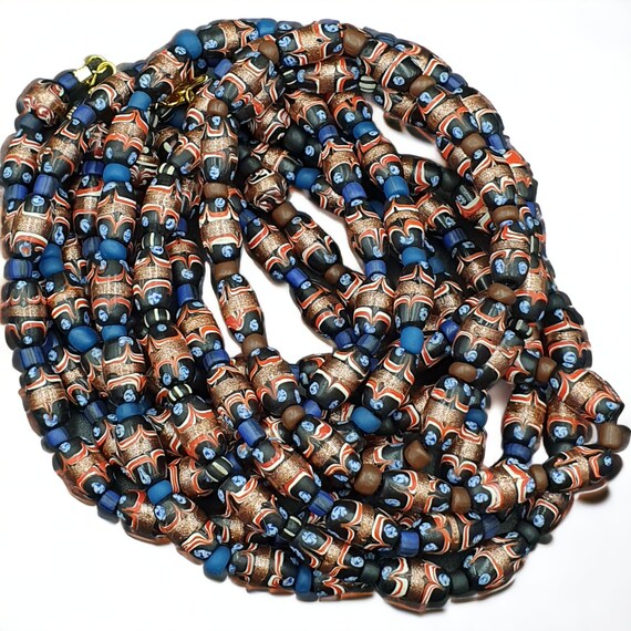 Vintage beautiful venerano art fancy 15x9mm aventurine glass beads necklaceGift