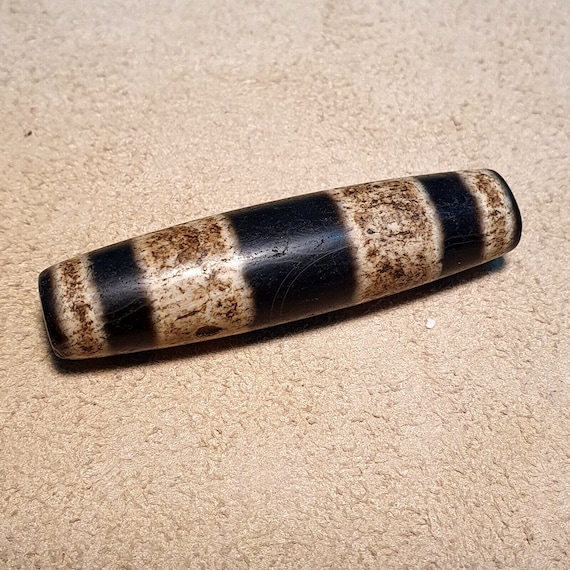 Antique old tibetan 3 lines agate stone dzi bead amulet 58.9mm rare finds.