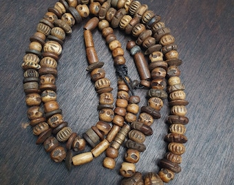 Antique tibetan carving beads beaded necklace long strand