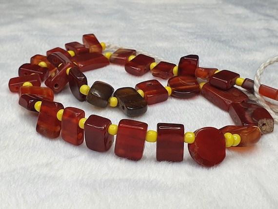 Old vintage  mix stones agate carnelian beads strand necklace