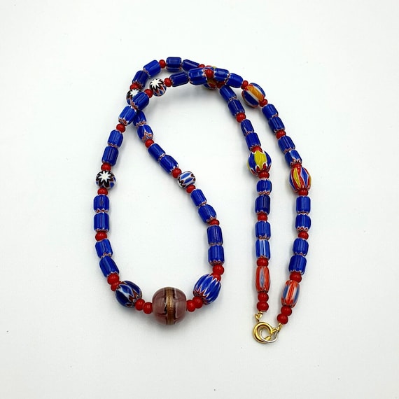 Vintage chevron and white heart venetian multilayers glass beads necklace n-93Gift