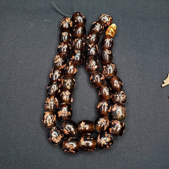 Vintage glass beads aventurine brown fancy trade beads 15x15mmGift