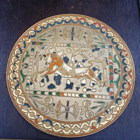 Vintage Minoan Bull Leaper Gold color Greek Mythology Knossos Labrys Double Axe