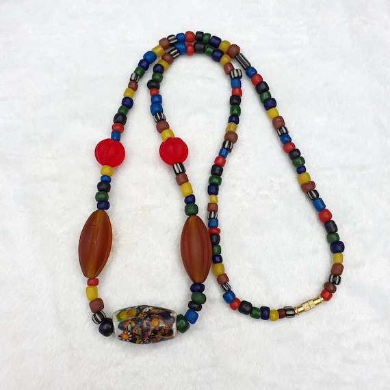 Beautiful vintage handmade thai glass beads long necklaceGift