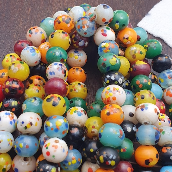 Venetian Inspired Beads, African Style Multi Color Confetti Sprinkle Glass Beads Strands