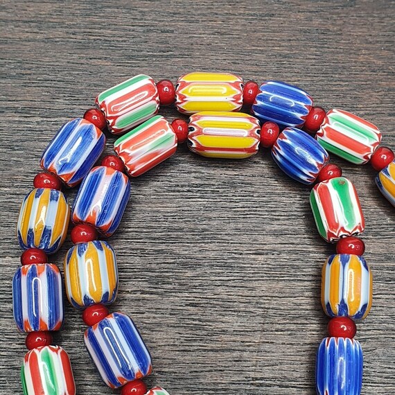 Vintage Chevron and White Heart Venetian Beads Glass Beads