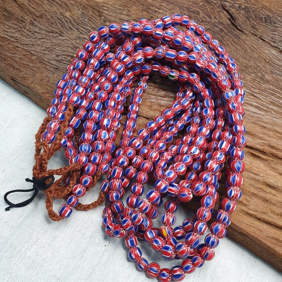 Vintage blue red chevron beads venetian african style beads 8mm