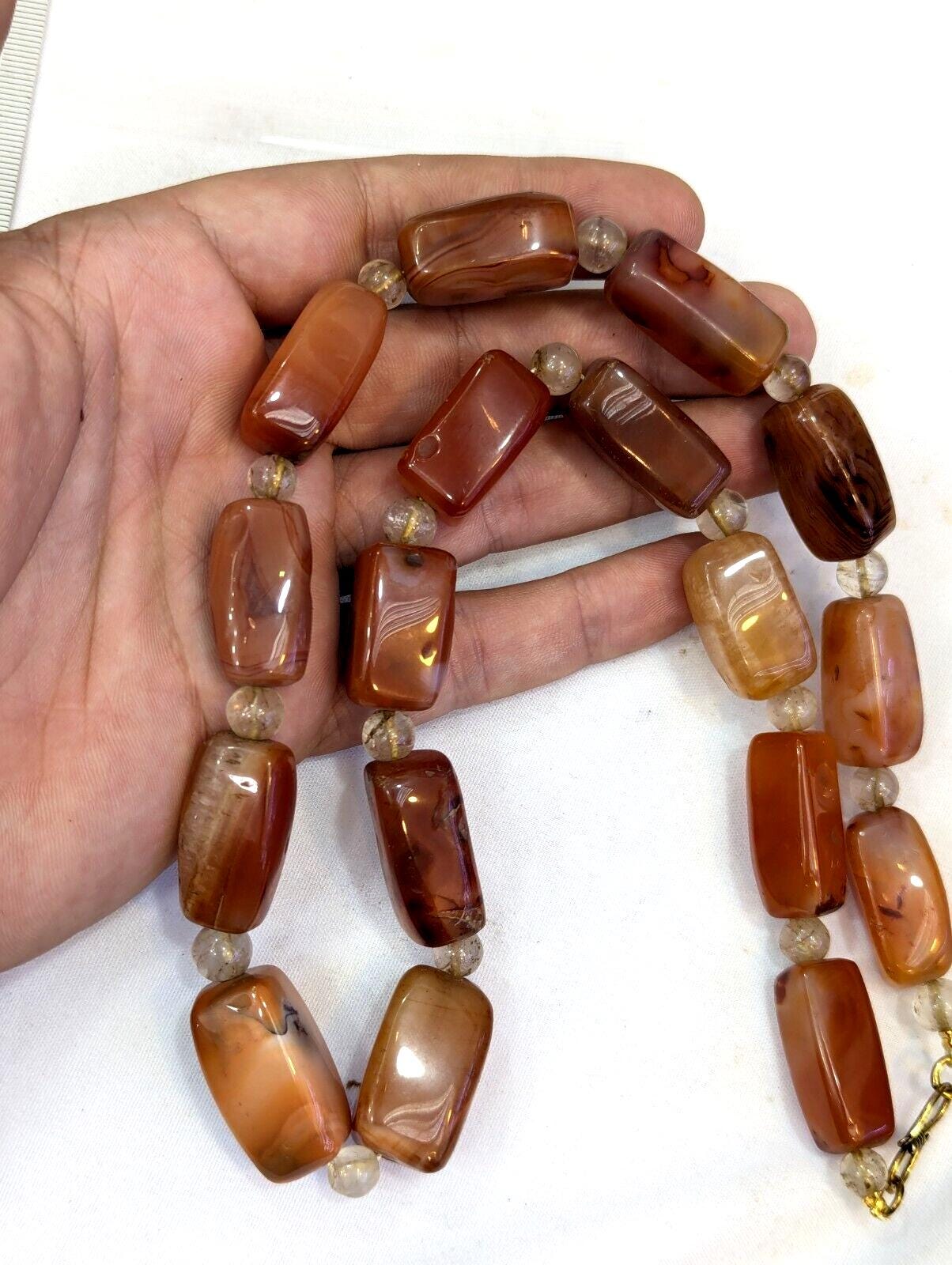 Collier Ancien Africain En Cornaline, Agate Et Perles De Quartz - Style Tube - Origine Mali/Yémen Pré-1400
