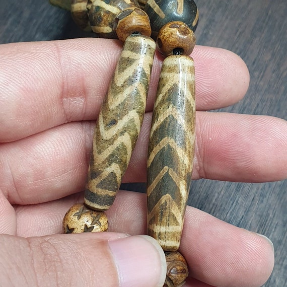 Asian burmese old pumtek stone beads long necklac… - image 6
