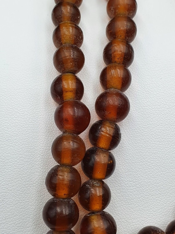 Vintage glass beads brown fancy trade beads 9.5mm strandGift