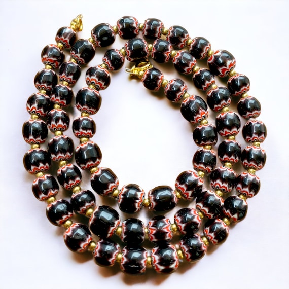 Vintage black chevron venetian style multilayers glass beads necklace n-203Gift