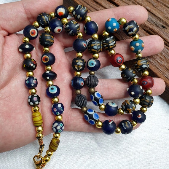 Vintage venetian, roman style and turkish evil eye beads necklace