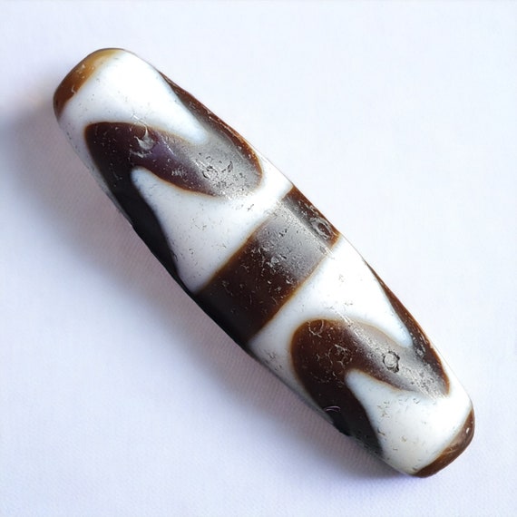 Antique old tibetan beads black&white agate rare pattern amulet pendant dzi