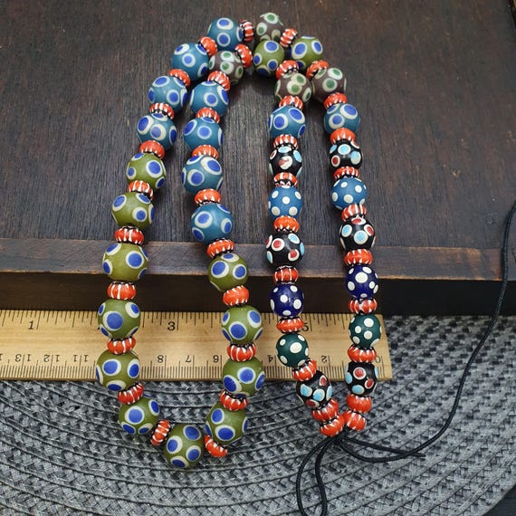 Venetian Style African Trade Beads, Blue Evil Eye Glass Beads, Millefiori Chevron Strand for Jewelry Making