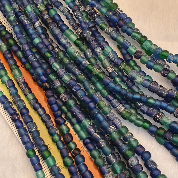 Antique old traded  blue color glass beads jewelry necklace  mala Gift