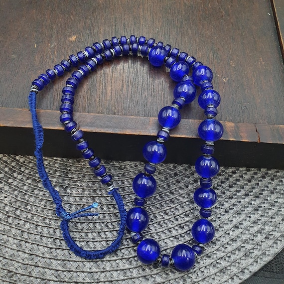 Beautiful old African cobalt Blue Glass Vintage Beads Strand