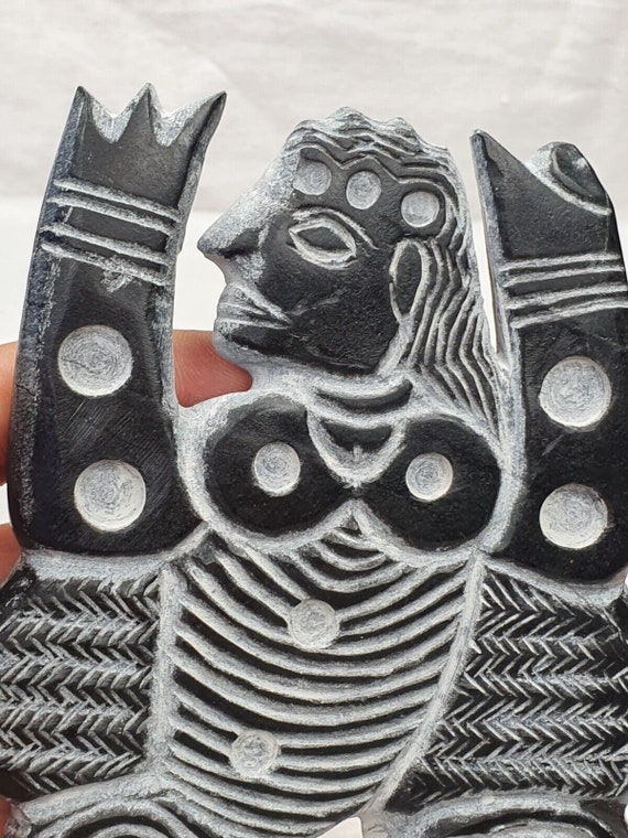 Ancient jiroft civilization black stone figure of mystical muscular menGift