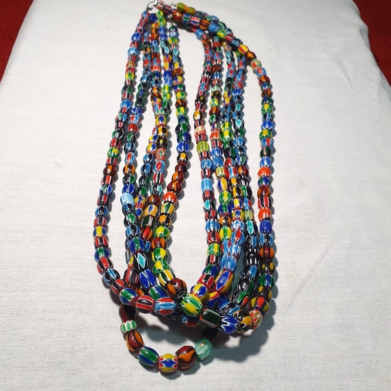 Lot 5 strands venetian inspired glass multicolor chevron beads necklacesGift