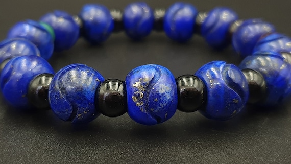 13mm,Vintage Lapis lazuli stone beads, Carved natural blue lapis stone, gemstone  Hole size 6mm
