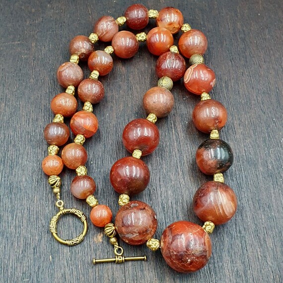 Nl-8 antique old himalayan indo tibetan carnelian agate beads necklace