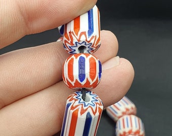 Collier Perles Verre Vintage Chevron Ancien - Fait Main Népal | Cadeau Bohème