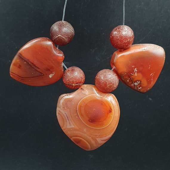 Antique ancient lot 3 agate pendent old himalayan tibetan african agate bead