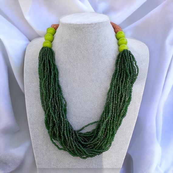 Vintage tiny green afghan glass beads afghanistan tribal jewelry necklaceGift