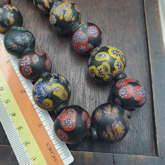 Glass Bead Necklace, African Trade Poured Art, Multicolor Long Strand | 22mm,    Vintage Antique