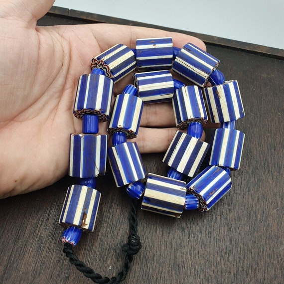 Antique venetian style trade african blue glass chevron beads lot 15 beadsGift