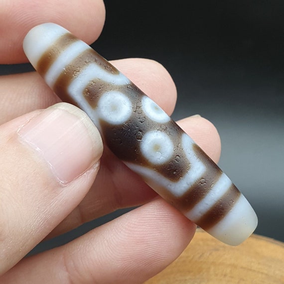Vintage old himalayan indo tibetan 7 eyes dzi amulet pendant bead b23