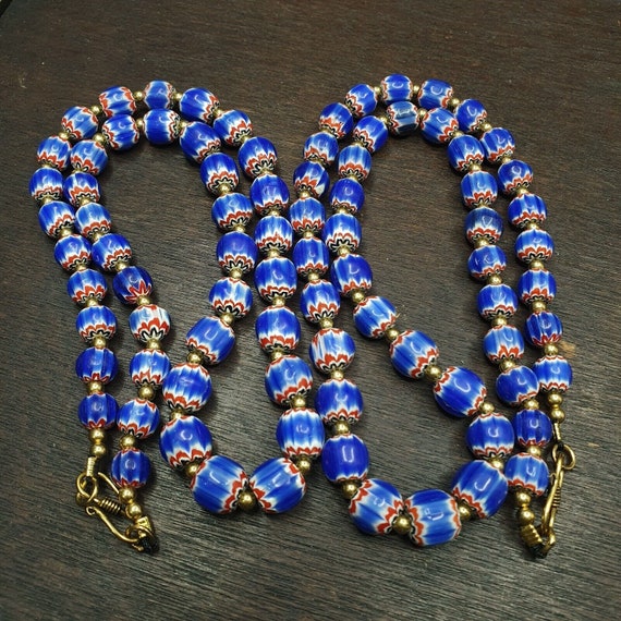 Vintage blue chevron venetian style multilayers glass beads necklace chr-1Gift