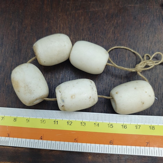 Rare Antique African Glass Trade Beads Lot of 5 - Vintage Opaque White Pigeon Egg Beads