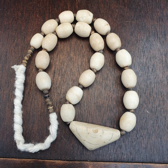 Rare Antique African Bead Necklace - Large Chunky White Boho Statement Choker| Handcrafted Ethnic Tribal Jewelry Collectibles