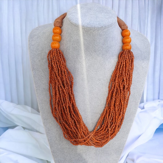 Vintage tiny seed orange glass beads afghanistan tribal jewelry necklaceGift