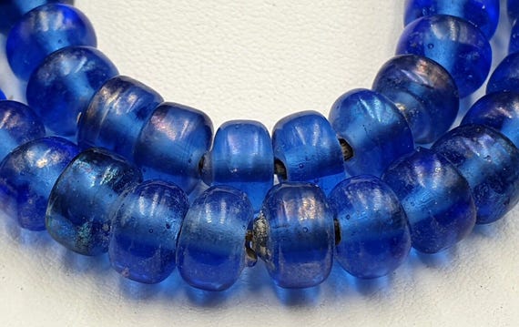 Antique style glass beads dutch annular lamp work african trade cobalt blue beadsGift
