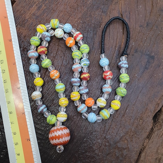 Handmade Venetian Style Glass Bead Necklace Large Bead Pendant Millefiori Bead