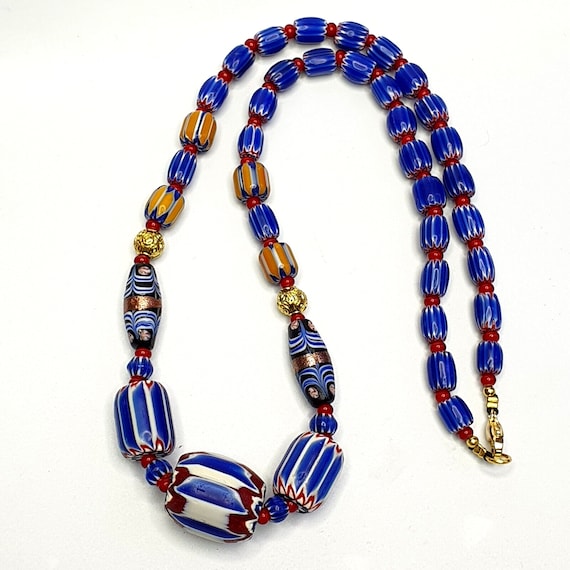 Vintage chevron and white heart venetian beads glass beads necklace nc-1011Gift
