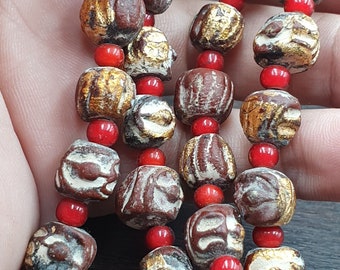 Collier De Perles Anciennes Bouddhistes Vintage - Perles Bodhi Feuille D'or - Fait Main, Origine Népal/Thaïlande
