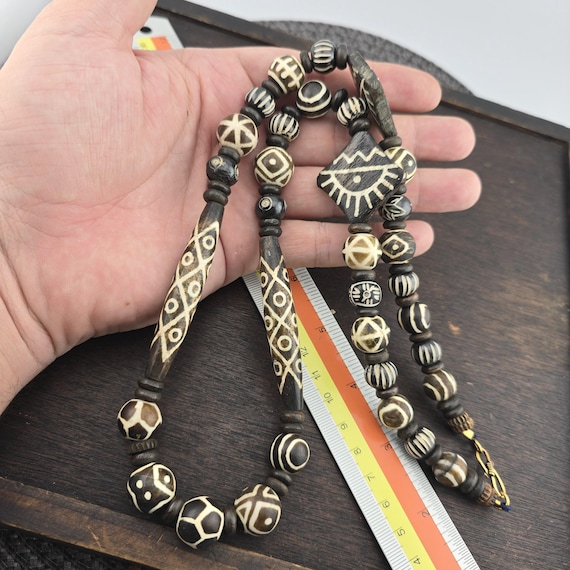 South asian burmese old pumtek pyu beads long necklace rare patterns #2