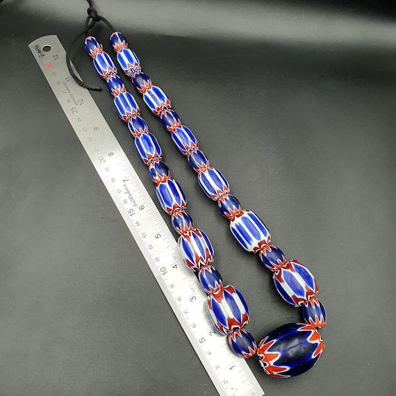 335g venetian style trade beads blue chevron glass beads long necklaceGift