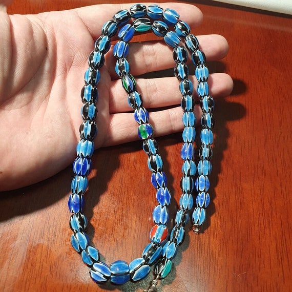 Amazing venetian inspired glass beads multicolor chevron beads necklace #104Gift