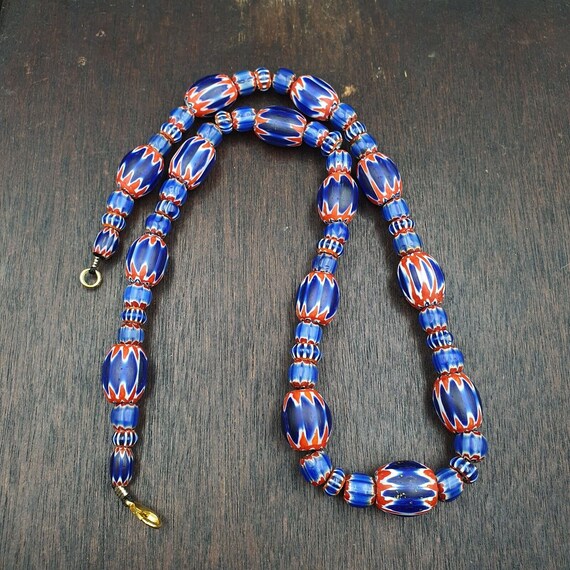 Antique venetian inspired african blue glass chevron beads necklaceGift