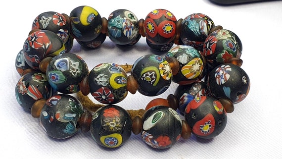 Vintage antique multicolor african trade art glass bead necklaceGift