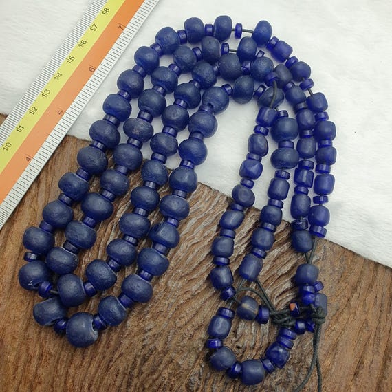 Vintage cobalt blue glass African beads 9-13mm necklace gift