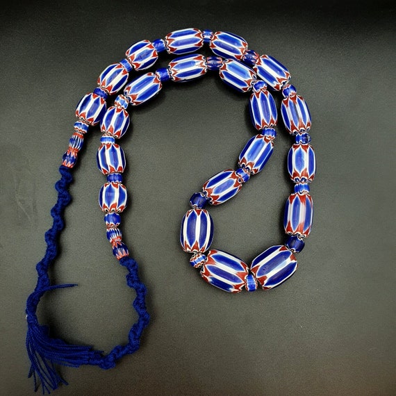 Antique venetian inspired african blue glass 6 layers chevron beads necklaceGift